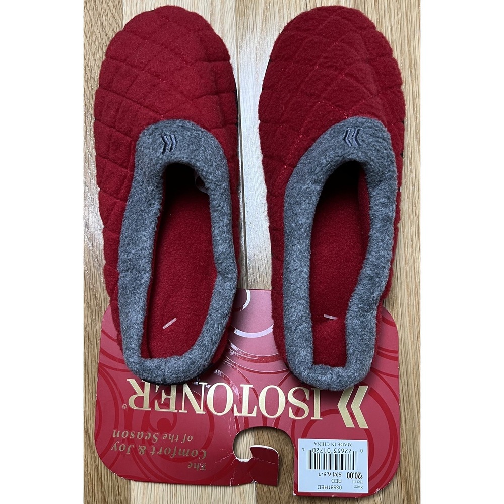 Isotoner Women's Gray Sherpa Slip-On Slippers Size 6.5-7 Cozy Fleece Lined